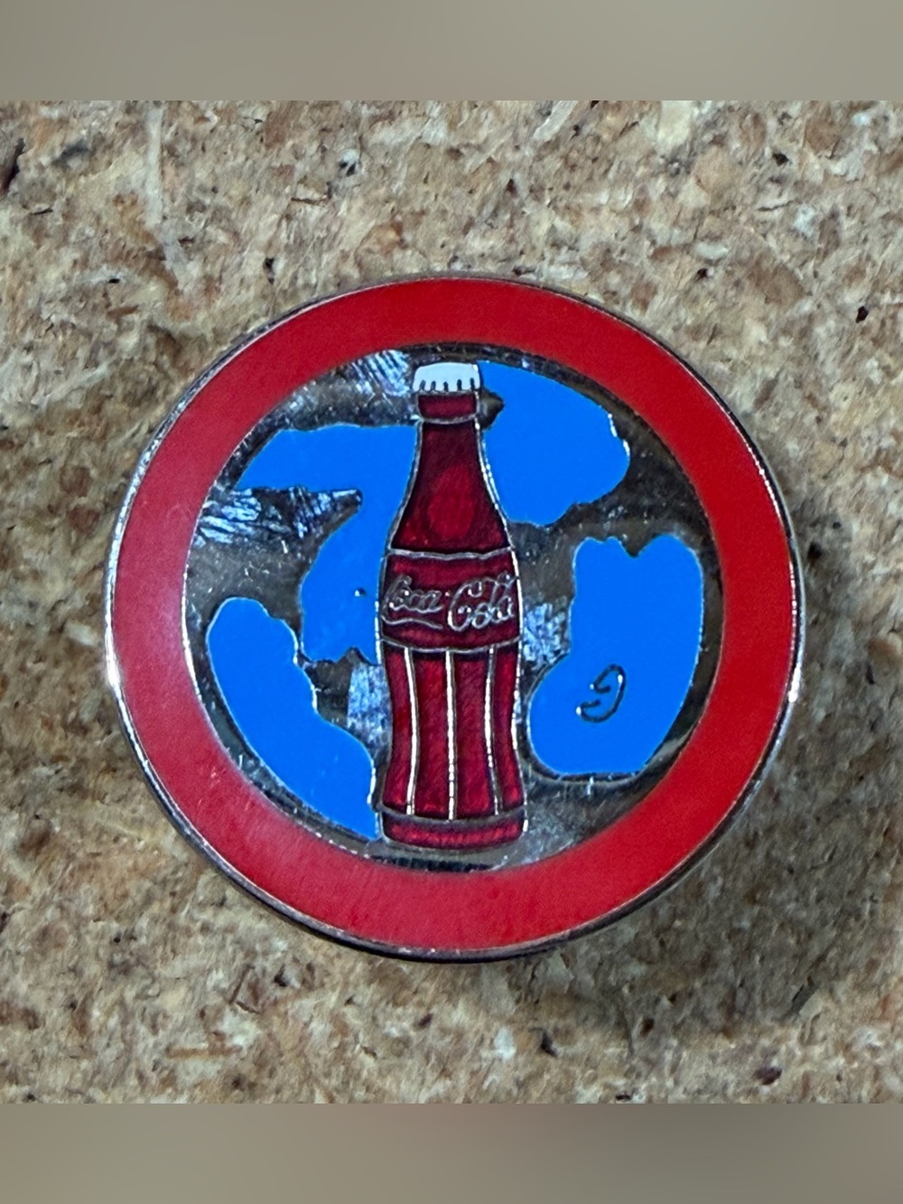 Vintage Coca-Cola Bottle Round Map Earth Globe Coke Bottle Enamel Lapel Pin